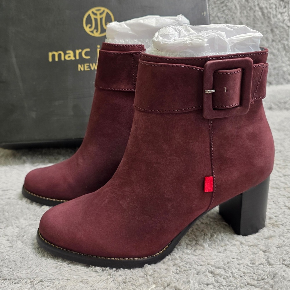 Marc Joseph New‎ York Wine Nubuck Leather Heeled Ankle Booties Boots Sz 5.5 NEW